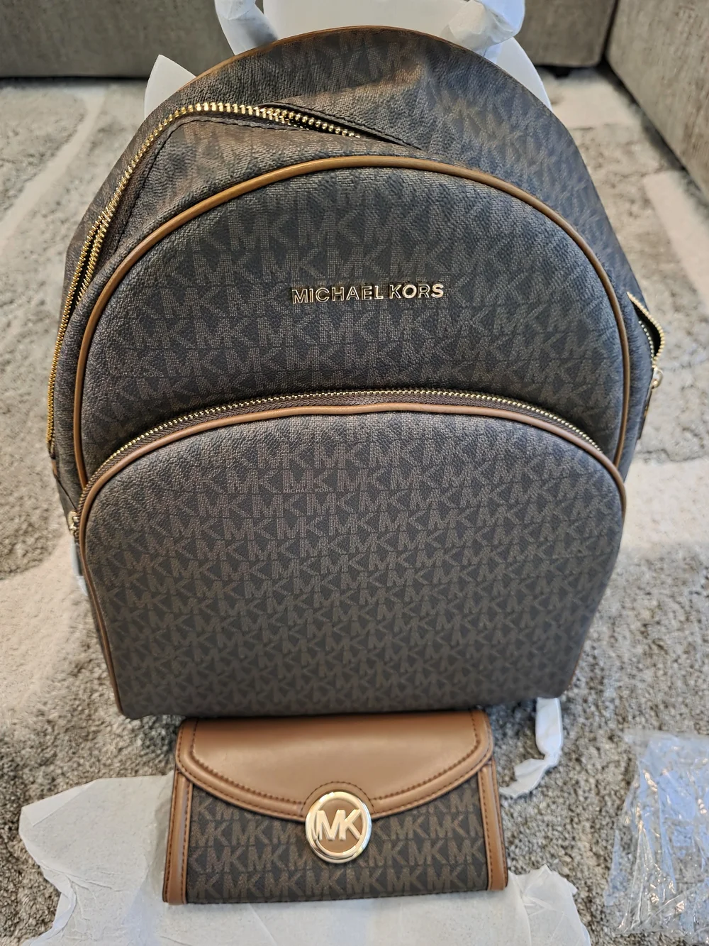 Michael Kors Brown Signature Backpack with Wallet - NWT